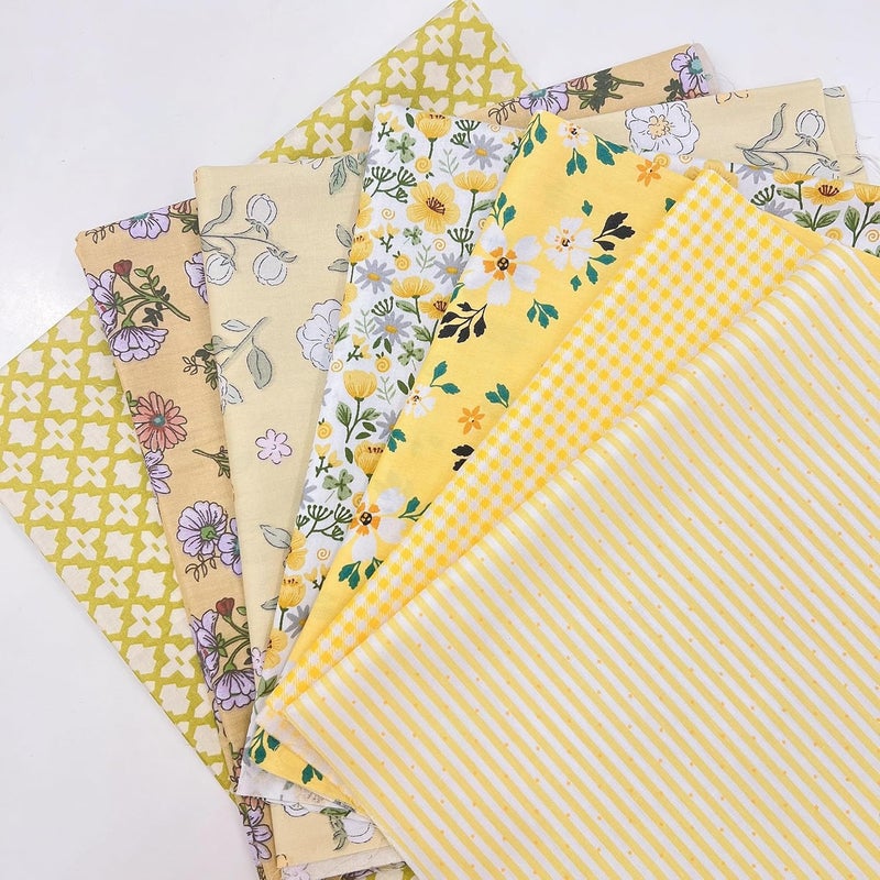 LMAEZNER 7Pcs 20" x 20" Cotton Fabric DIY Making Supplies Quilting Patchwork Fabric Fat Quarter Bundles DIY for Quilting Cotton Patchwork Cushions (Yellow, 20" x 20") - Image 1